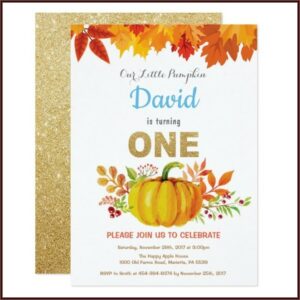 Pumpkin First Birthday Invitations Boy