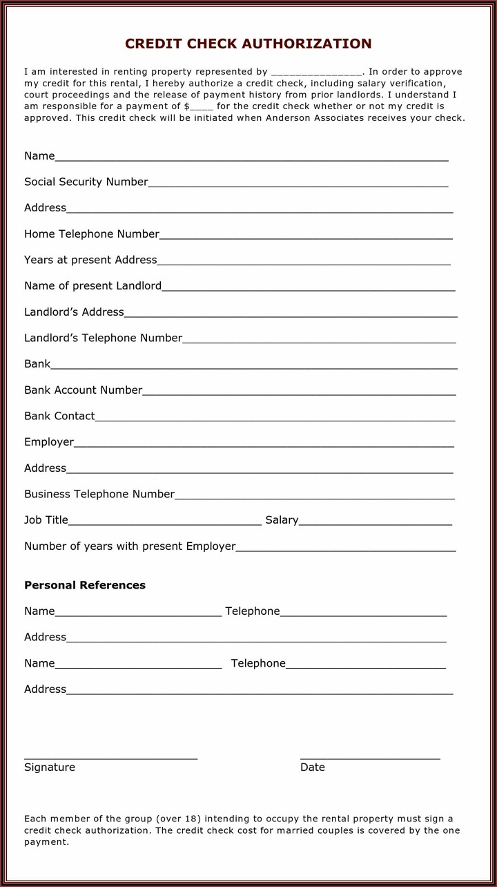 Rental Application And Credit Check Form