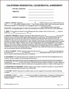 Residential Lease Agreement Form Free