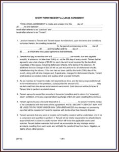 Residential Lease Short Form Free