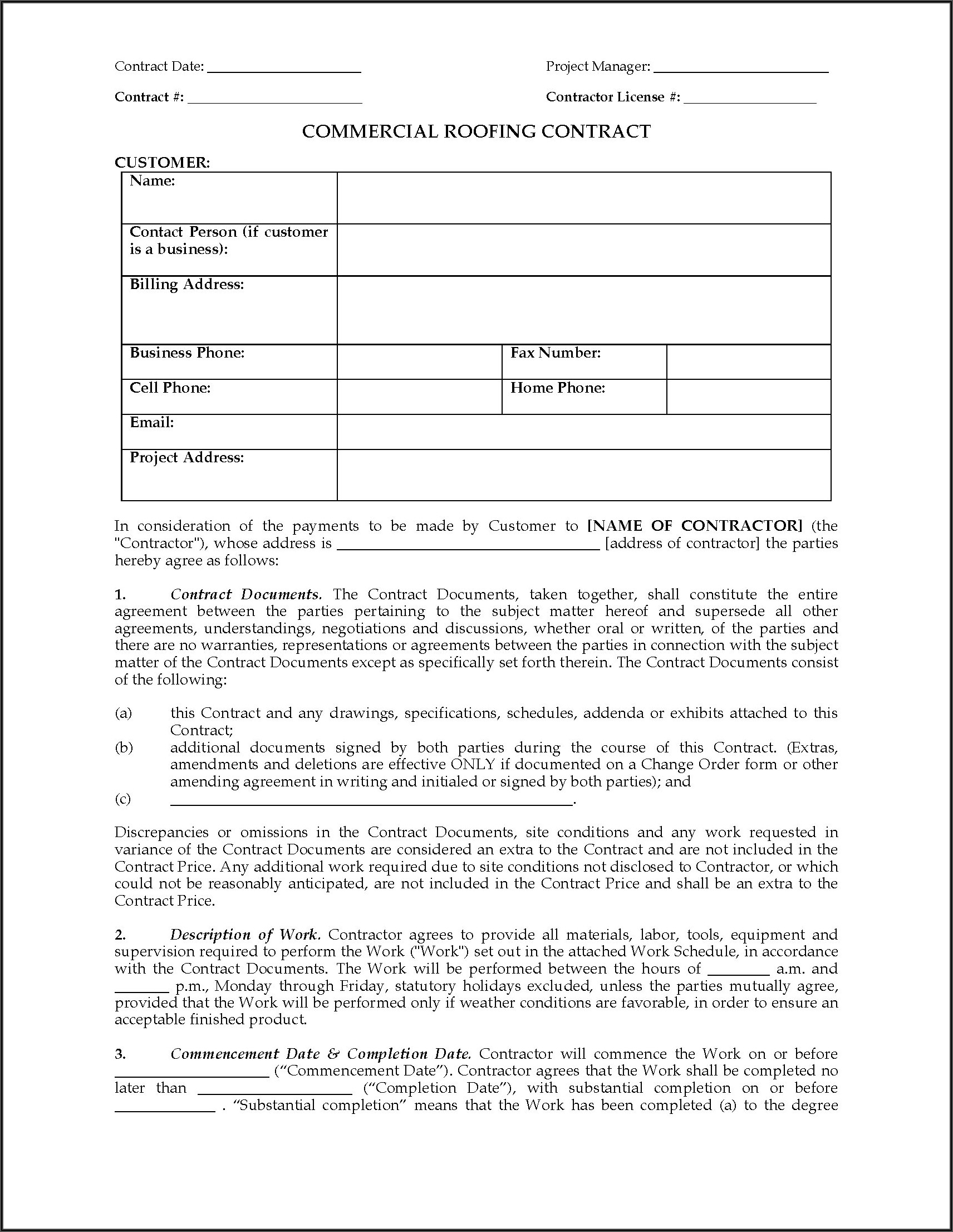 Roofing Contract Forms