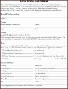 Room Rental Agreement California Free Form