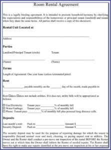 Room Rental Lease Agreement Template Free