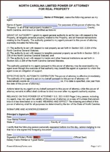 Sample Durable Power Of Attorney North Carolina