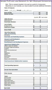 Simple Profit And Loss Template For Self Employed Excel