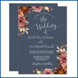 Slate Blue And Burgundy Wedding Invitations