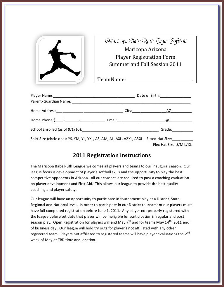 Softball Tournament Registration Form Template
