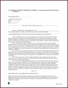 State Of California Durable Power Of Attorney Form Free