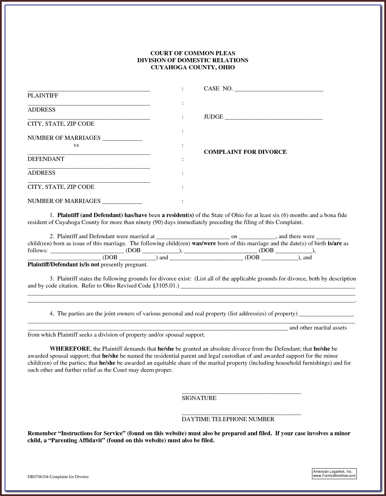 State Of Ohio Dissolution Of Marriage Forms