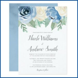 Steel Blue And Burgundy Wedding Invitations