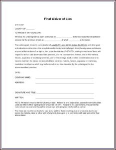 Subcontractor Partial Release Of Lien Form