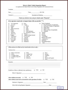 Template Free Printable Driver Vehicle Inspection Report Form