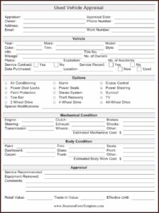 Texas Auto Appraisal Form