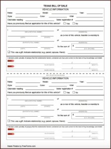 Texas Dmv Vehicle Bill Of Sale Form