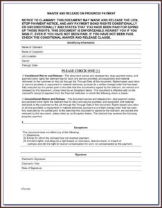 Texas Mechanics Lien Release Form