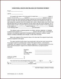 Texas Partial Unconditional Lien Waiver Form
