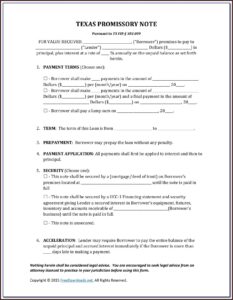 Texas Promissory Note Form
