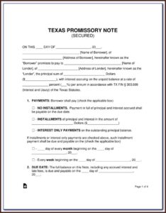 Texas Simple Promissory Note Form