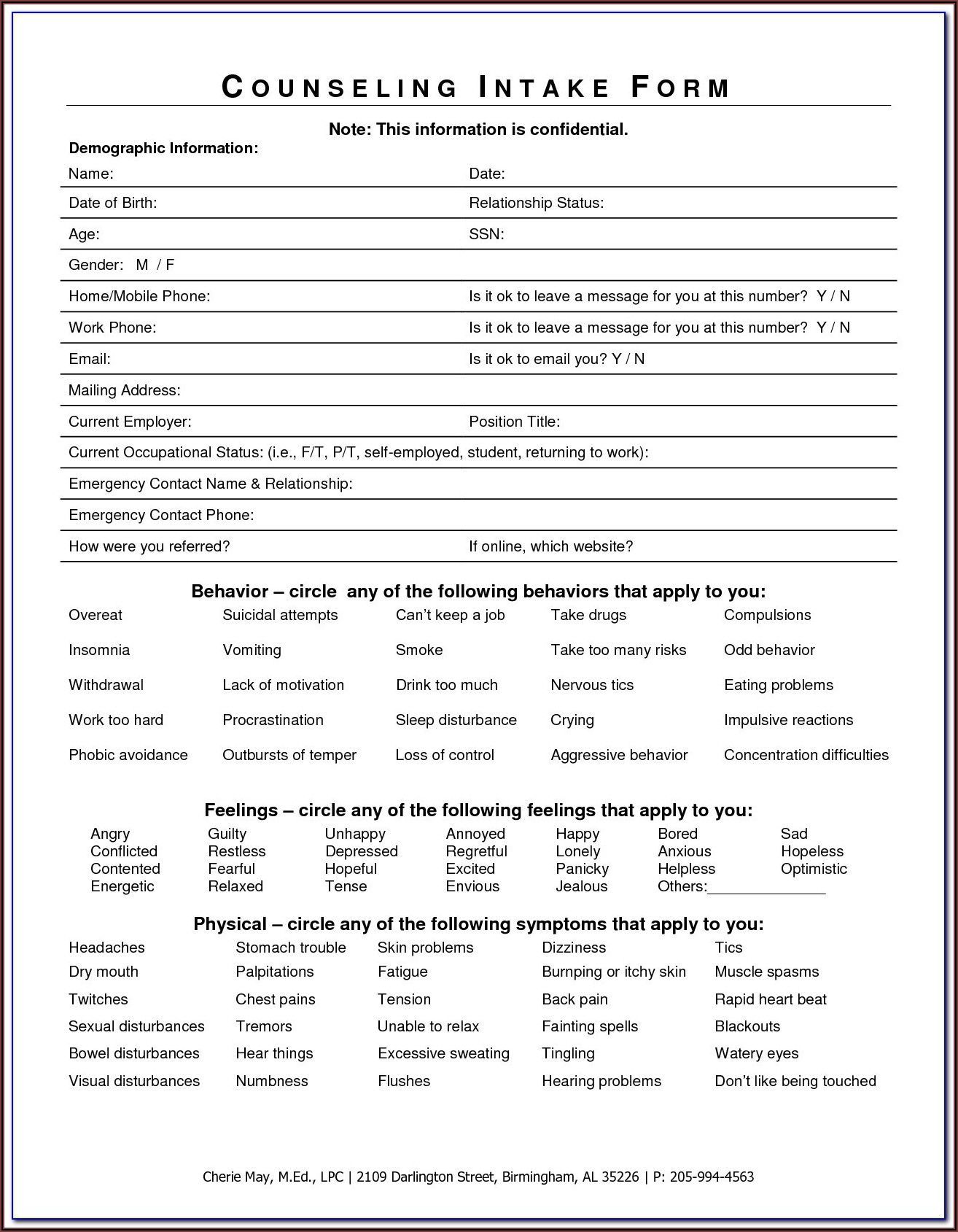 Therapy Intake Forms