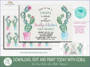 Twin Boy Girl First Birthday Invitations