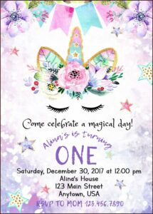 Unicorn Birthday Invitations With Photo
