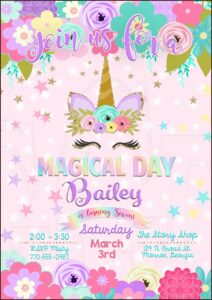 Unicorn Birthday Invitations With Picture