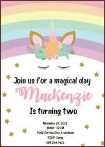 Unicorn Birthday Party Invitations Free Template
