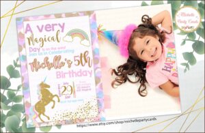 Unicorn Birthday Party Invitations With Photo