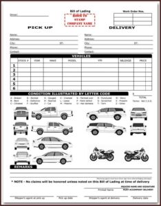 Vehicle Transport Bill Of Lading Form