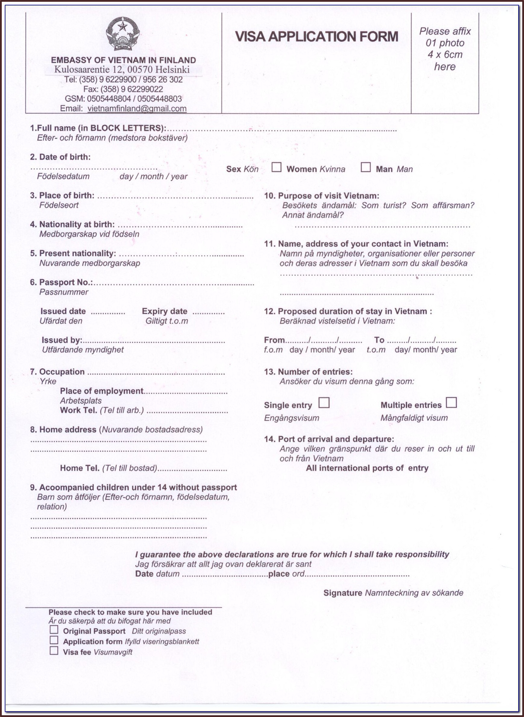 Vietnam Visa Application Form Pdf