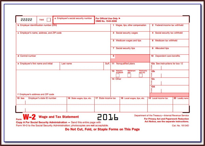 W2 Fillable Form 2019 Free