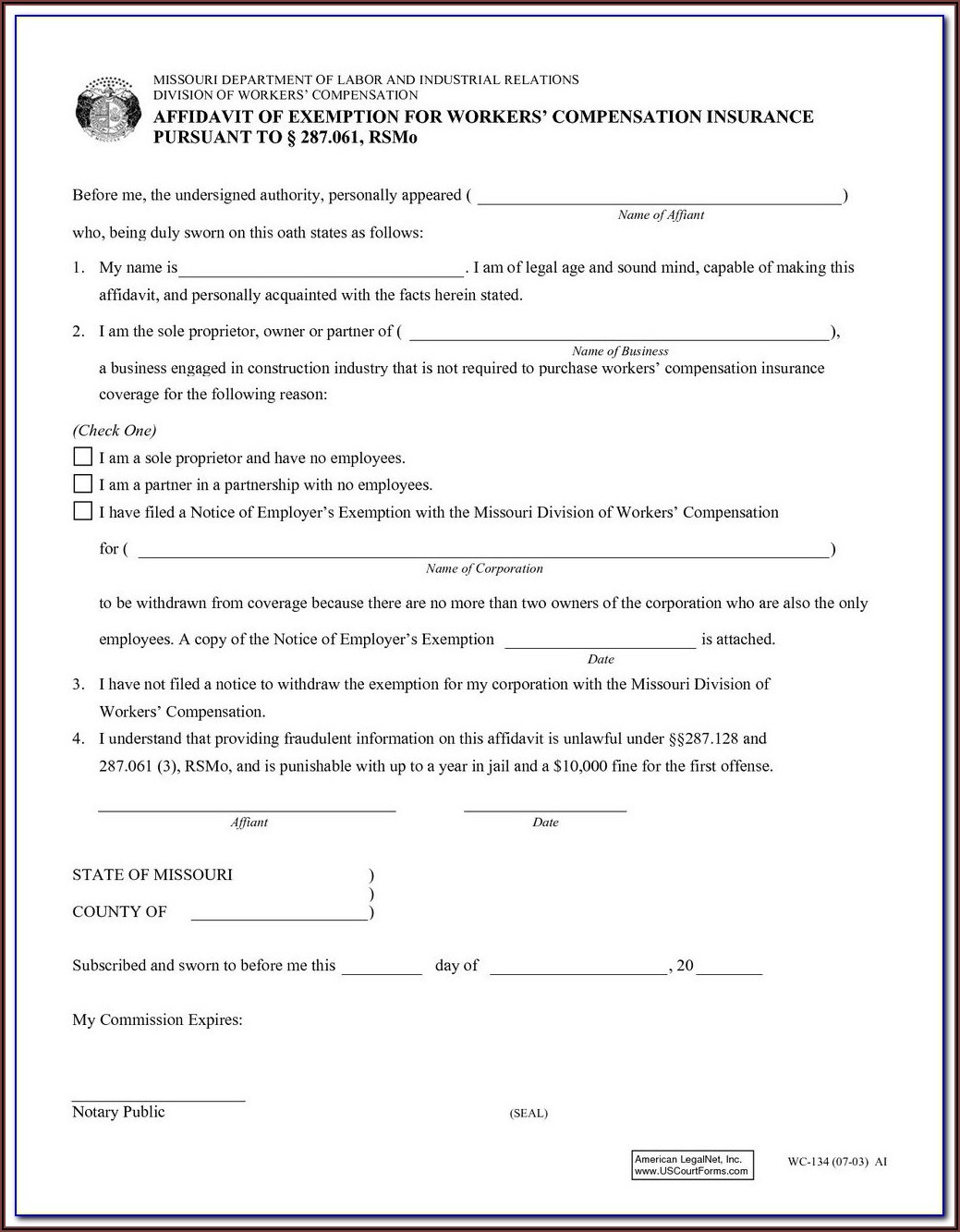 Waiver Of Workers Compensation Form