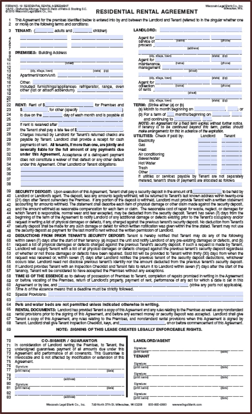 Wisconsin Rental Lease Agreement Form