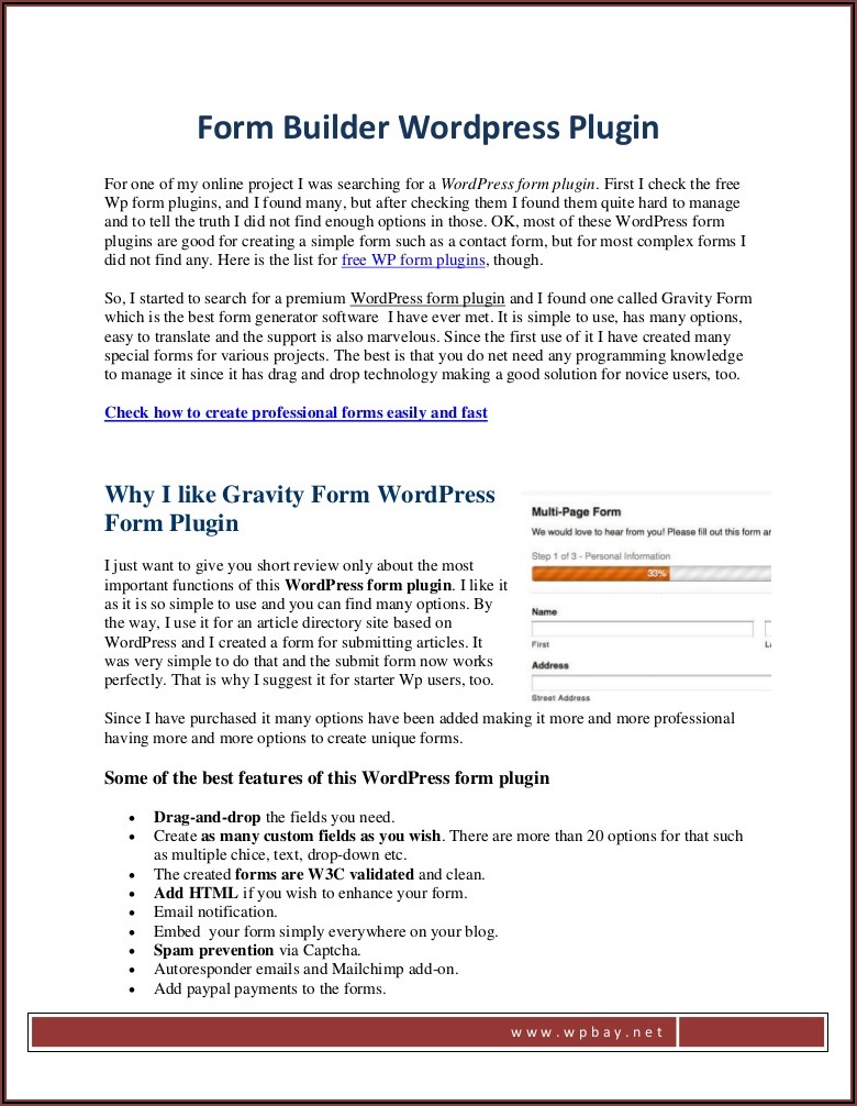 Wordpress Forms Builder Plugin
