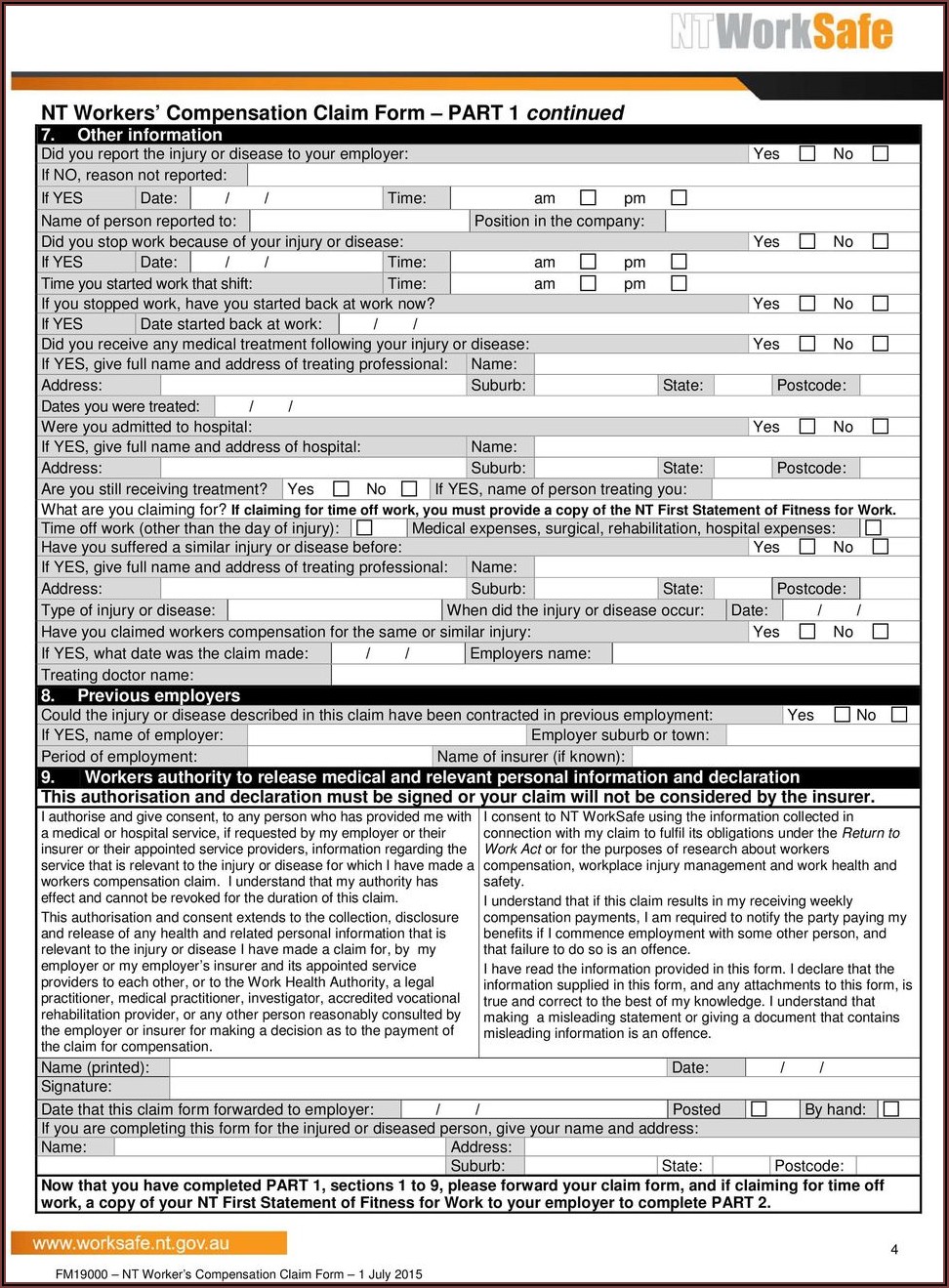 Workers Compensation Claim Form Pdf