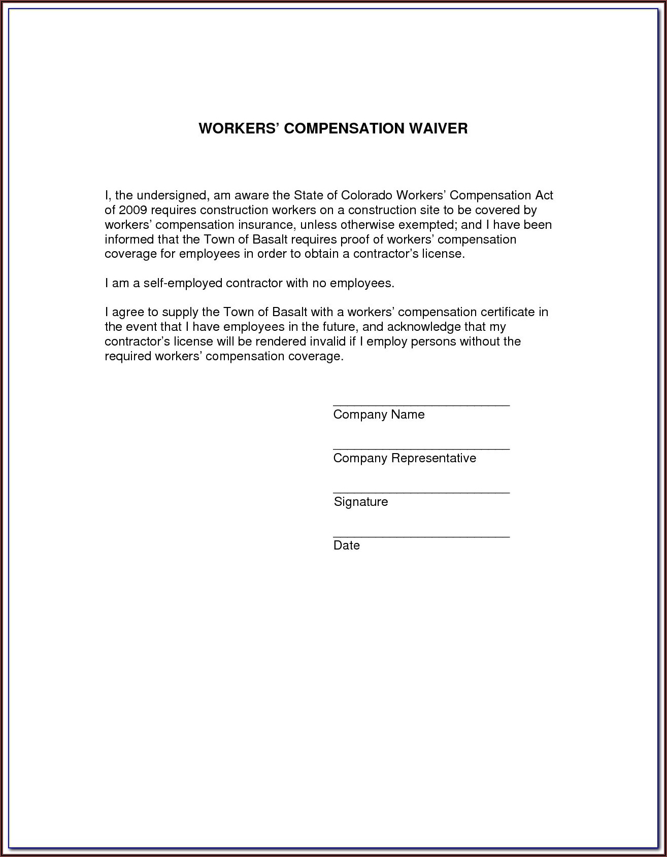 Workers Compensation Waiver Of Subrogation Endorsement Form