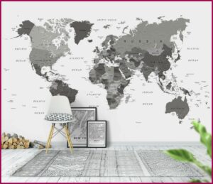 World Map Wallpaper Mural Black And White