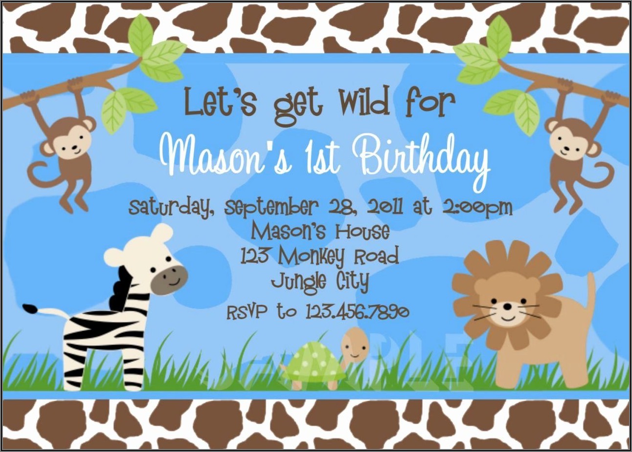 1st Birthday Invitation Boy Jungle Theme