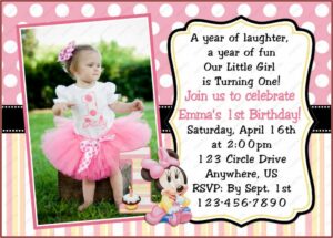 1st Birthday Invitation Card For Baby Girl Minnie Mouse