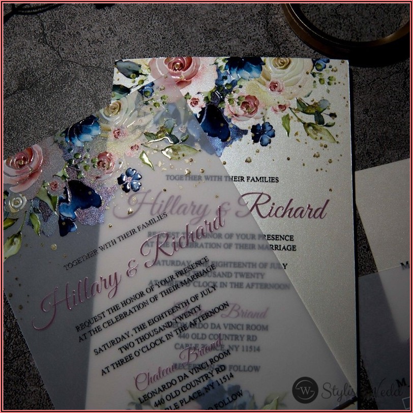 Blush Pink And Navy Blue Wedding Invitations