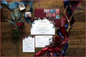 Burgundy Navy And Gold Wedding Invitations
