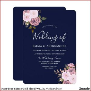 Burgundy Navy Blue Rose Gold Wedding Invitations