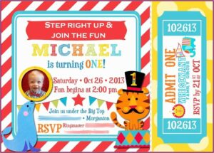 Circus Themed 1st Birthday Invitations