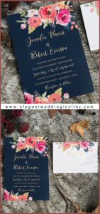 Coral And Navy Blue Wedding Invitations
