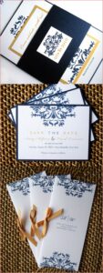 Elegant Navy Blue And Gold Wedding Invitations