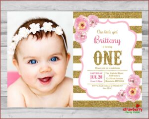 First Birthday Invitation Girl Pink And Gold