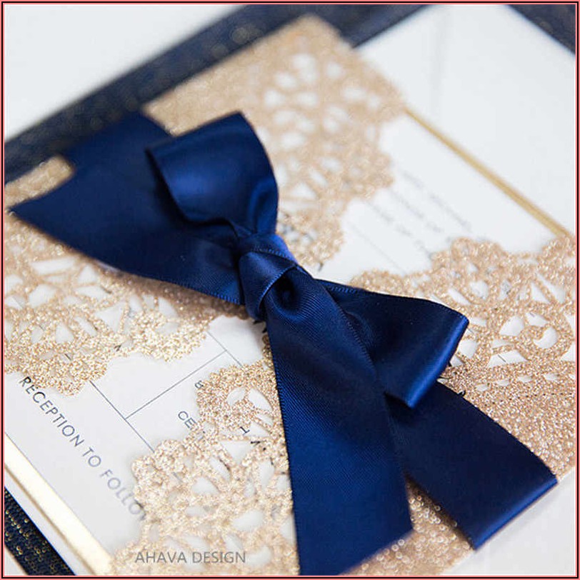 Gold And Navy Blue Wedding Invitations