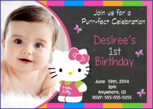 Hello Kitty Invitation Card For 1st Birthday Girl