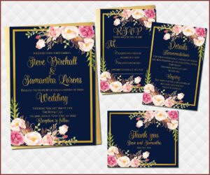 Light Pink And Navy Blue Wedding Invitations