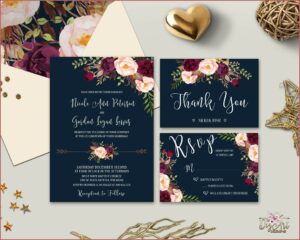 Maroon And Navy Blue Wedding Invitations